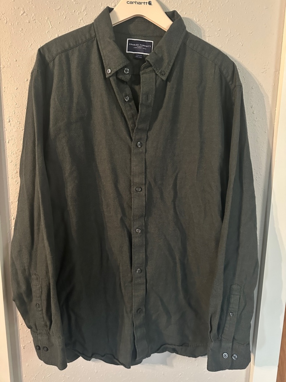Charles Tyrwhitt Olive Green Long-Sleeve Button-Down Shirt
